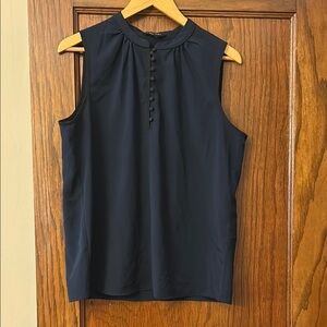 Banana Republic Blue Buttoned Tank Top with Mandarin Collar
